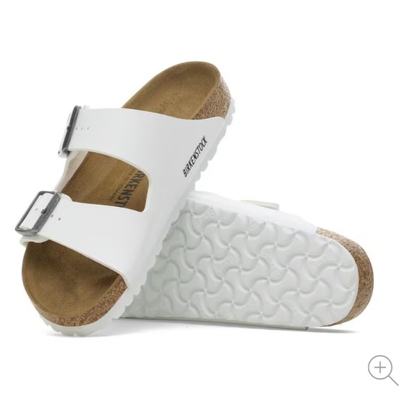 Birkenstock Arizona Birko Flor White Vegan Leather Buckle Sandals 39 US 8-8.5 - Picture 1 of 12